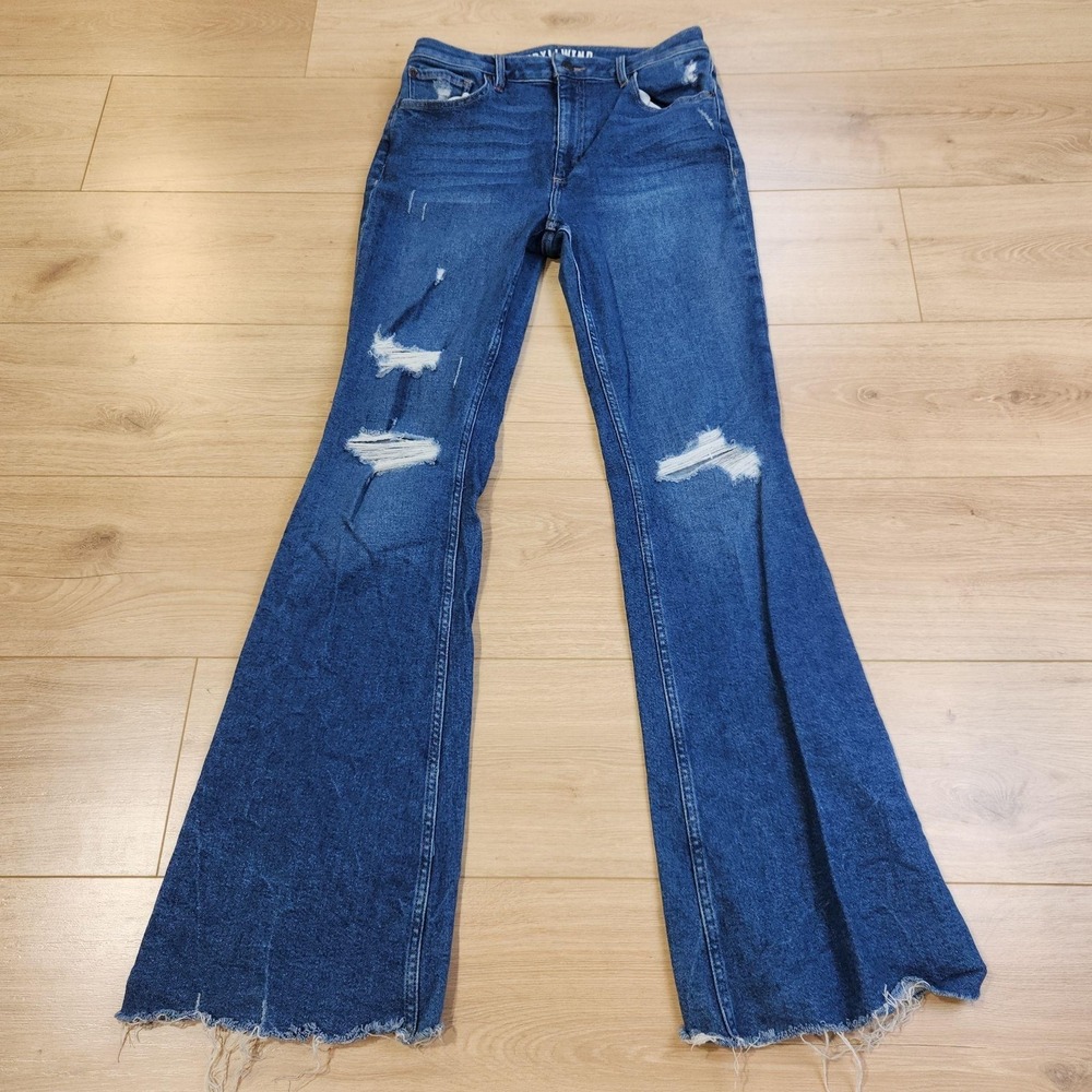 Idyllwind Jeans Womens 12/34 Medium Wash Blue Mid Rise Flare Distressed Denim